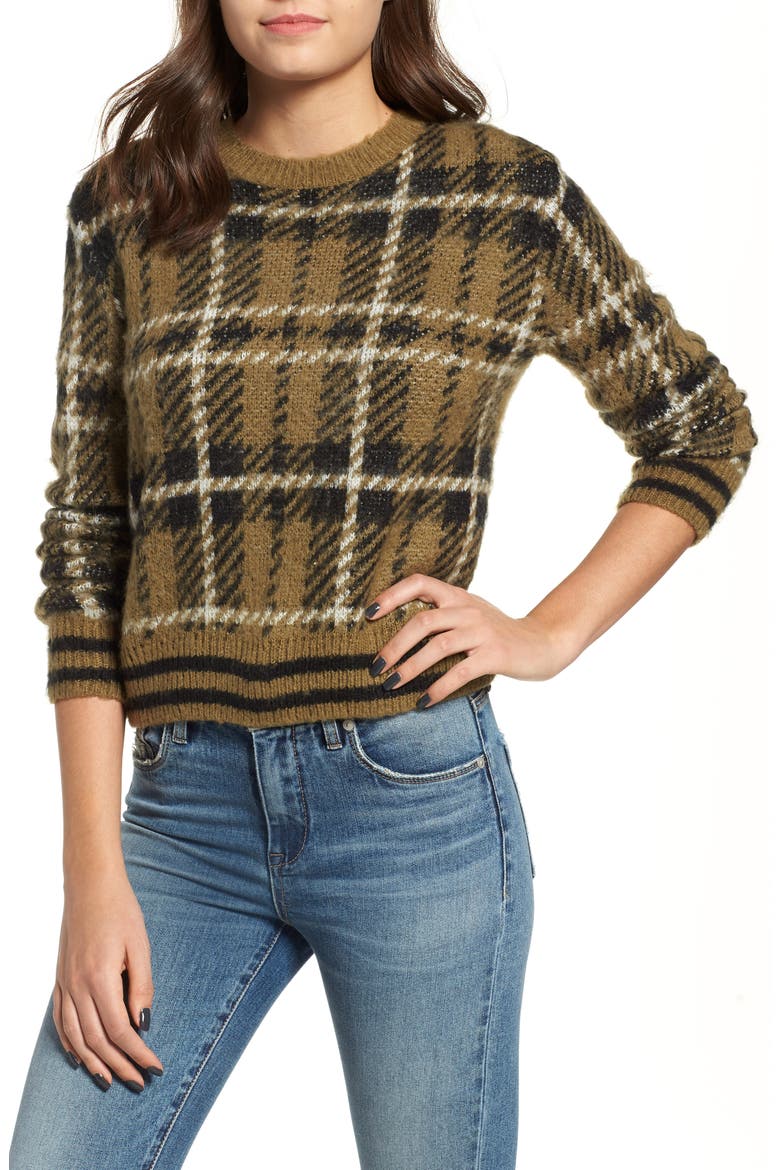 Plaid Sweater, Main, color, OLIVE ITALY BRUSHED PLAID
