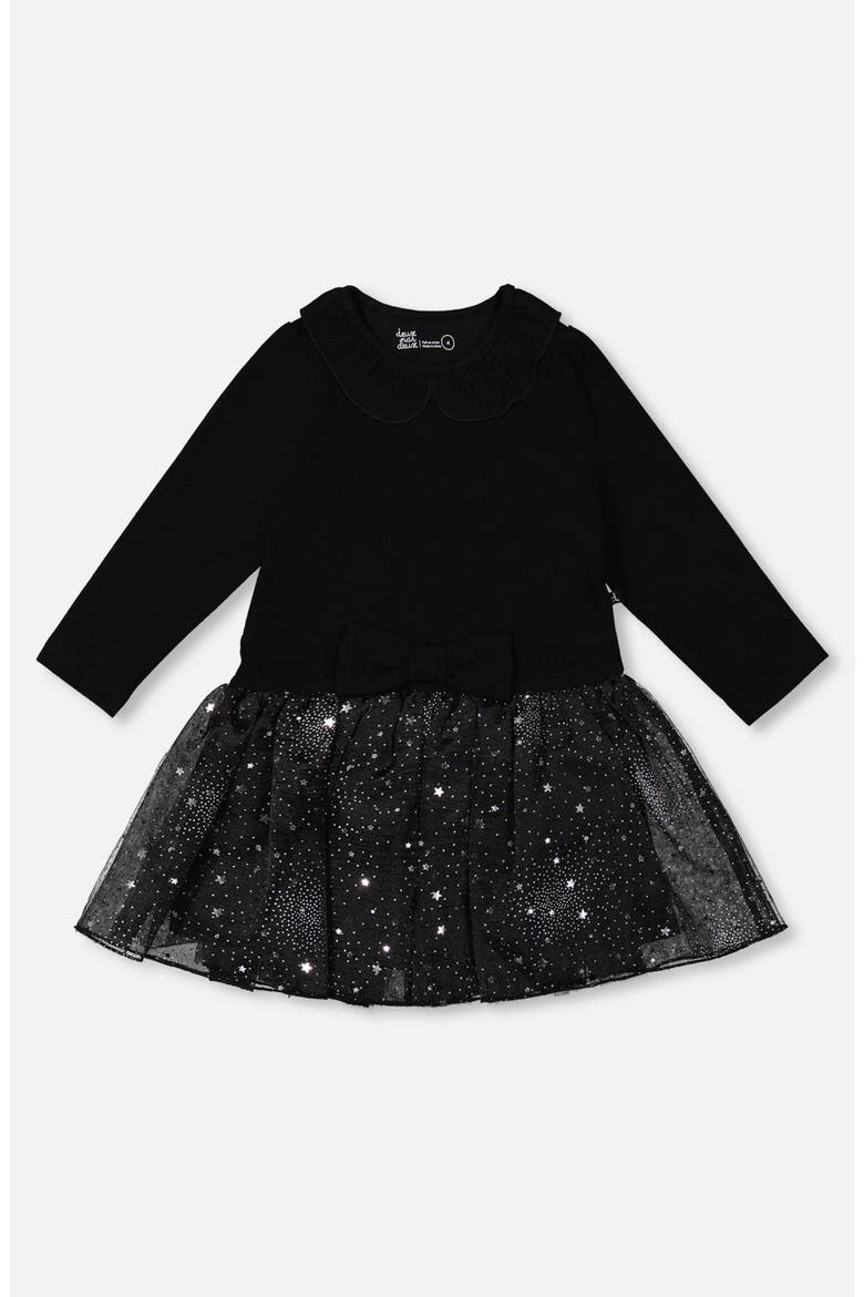Bi-Material Dress with Glittering Skirt, Main, color, Black