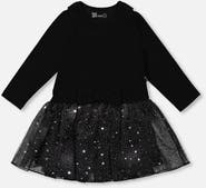 Deux par Deux Bi-Material Dress with Glittering Skirt