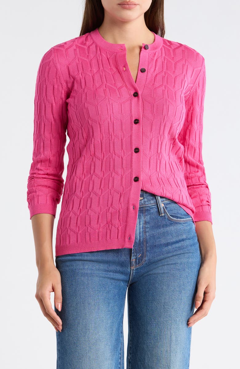 M Missoni Geometric Stitch Cardigan, Main, color, Fuxia Tones