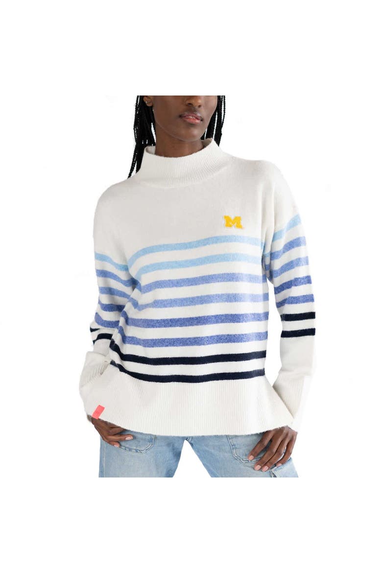 Women's Lusso  White Michigan Wolverines Simone Striple Mock Neck Oversized Pullover Sweater, Main, color, White