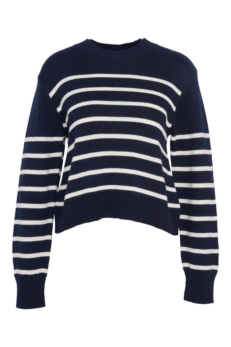 Emery Stripe Crop Cotton & Cashmere Sweater, Alternate, color, NAVY/ CLOUD