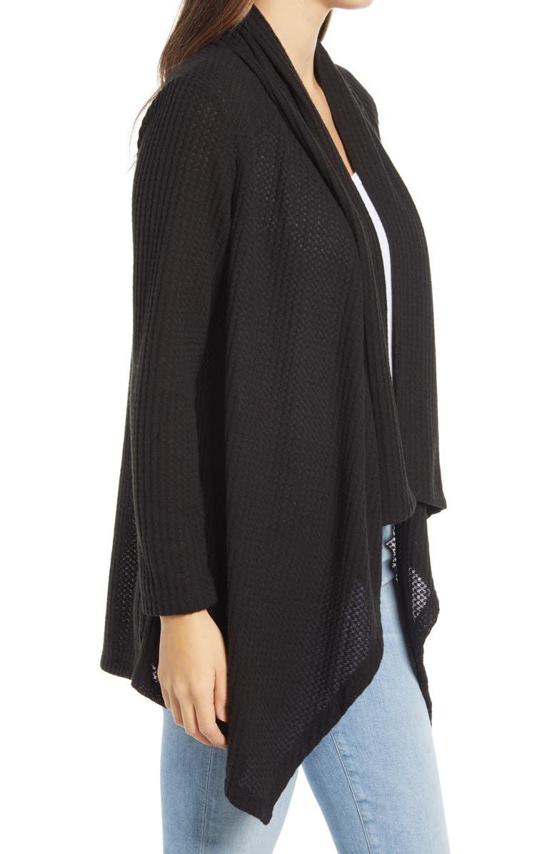 Bobeau Waffle Knit Drape Front Cardigan, Alternate, color, 