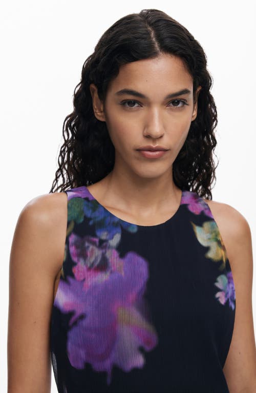 Desigual Floral Sleeveless Chiffon Trapeze Dress In Black