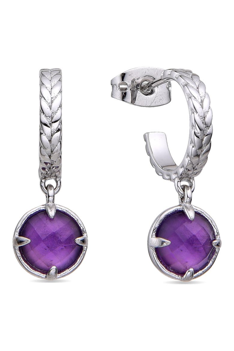 Stone Huggie Hoop Earrings, Main, color, SILVER