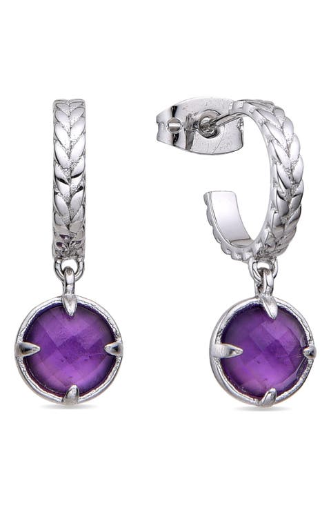 Stone Huggie Hoop Earrings