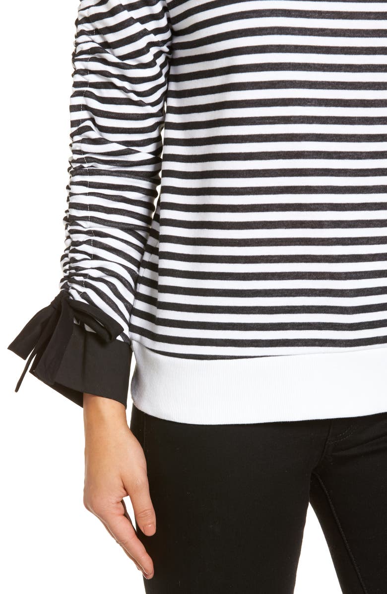 Halogen<sup>®</sup> Ruched Sleeve Poplin Trim Sweatshirt, Alternate, color, 