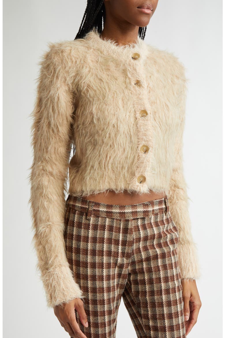 Kradi Fuzzy Crop Cardigan, Alternate, color, BEIGE AEK