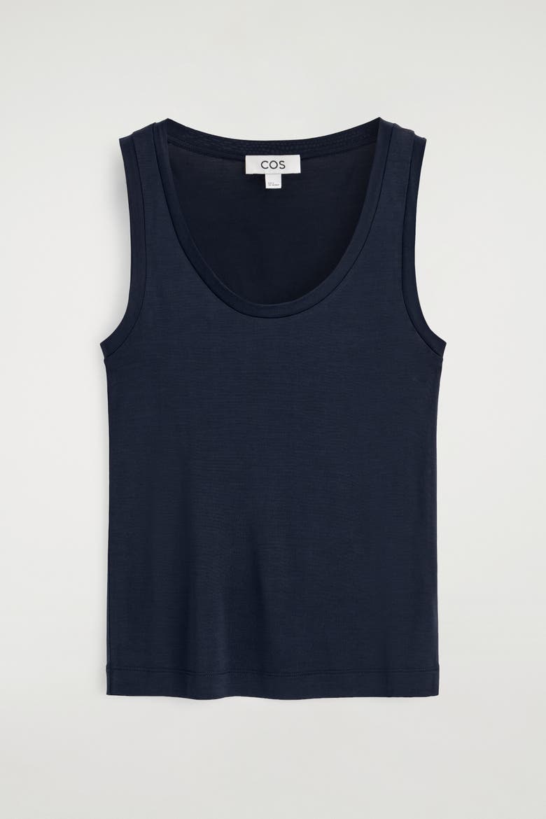Scoop-neck Silk-jersey Tank Top, Alternate, color, NAVY