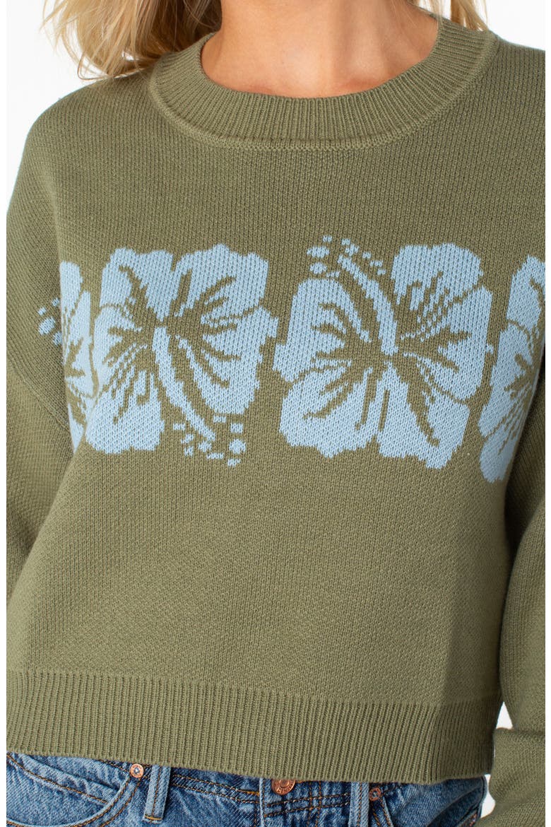 Hibiscus Harmony Sweater, Alternate, color, OIL GREEN