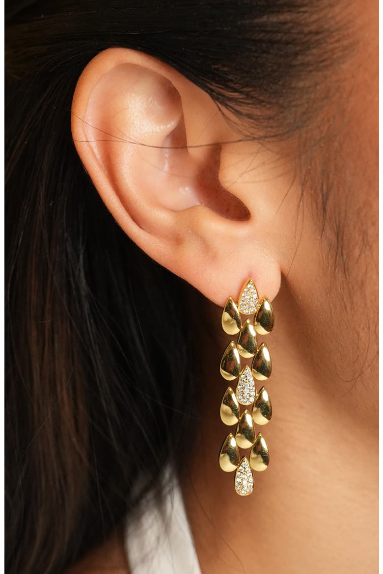 Puzzle Cubic Zirconia Linear Drop Earrings, Alternate, color, GOLD