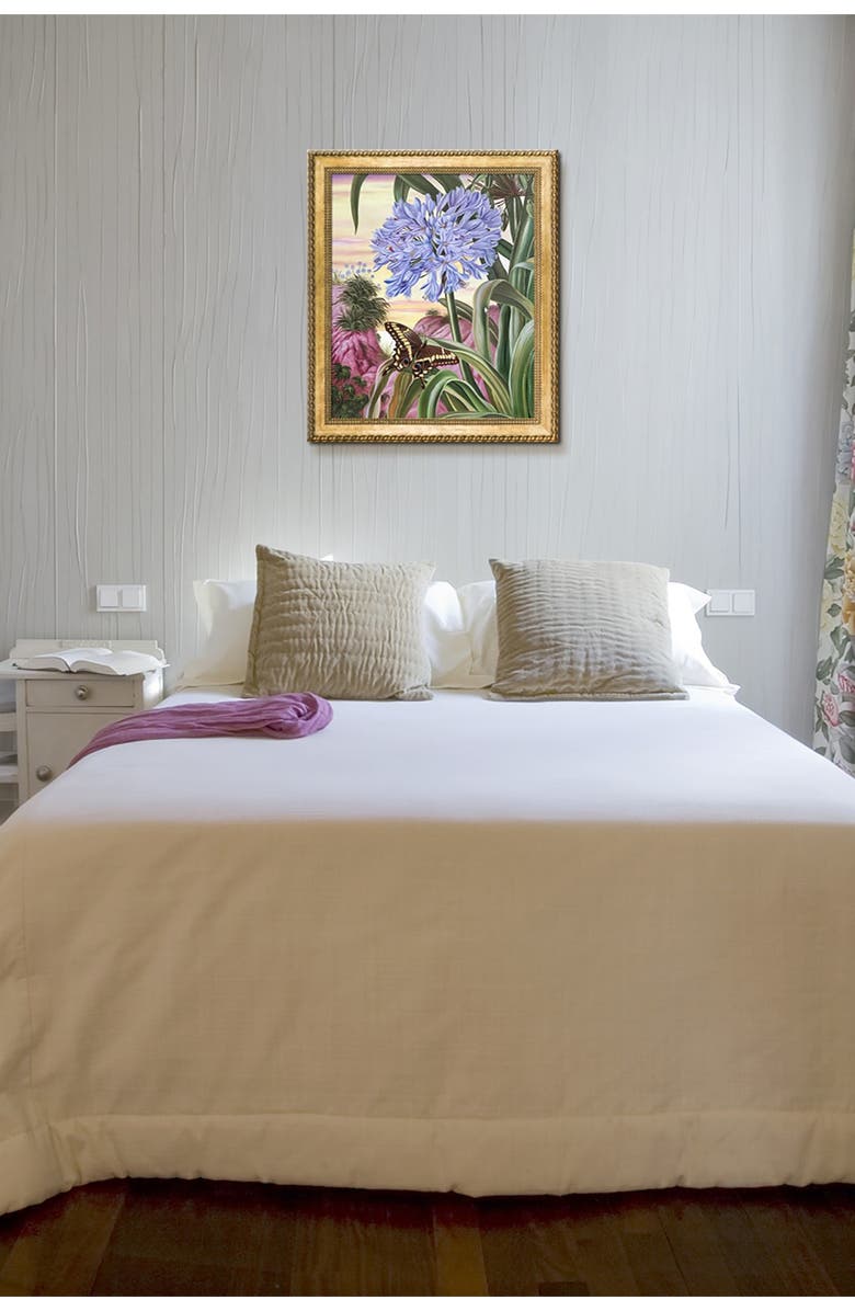 OVERSTOCK ART Blue Lily and Large Butterfly by Marianne North Framed Hand Painted Oil on Canvas, Alternate, color,