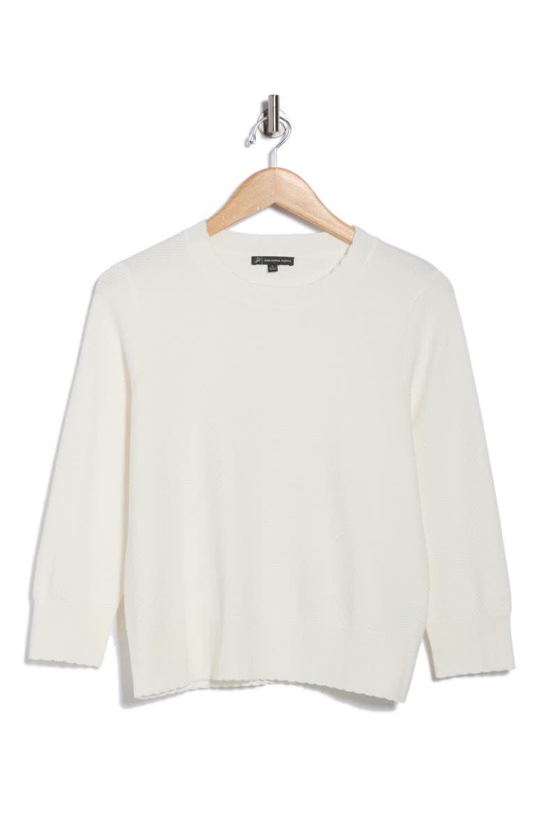 Scalloped Three-Quarter Sleeve Sweater, Alternate, color, IVORY