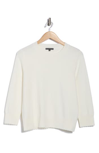Adrianna Papell Scalloped Three-quarter Sleeve Sweater In White