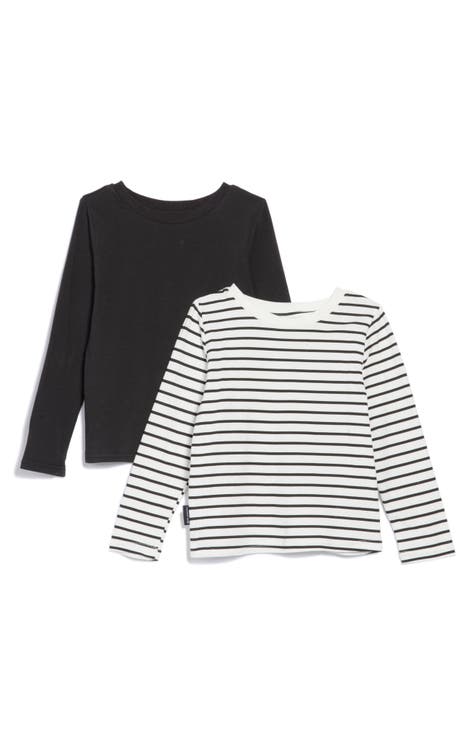 Kids' 2-Pack Solid & Stripe Long Sleeve T-Shirts (Toddler & Little Kid)