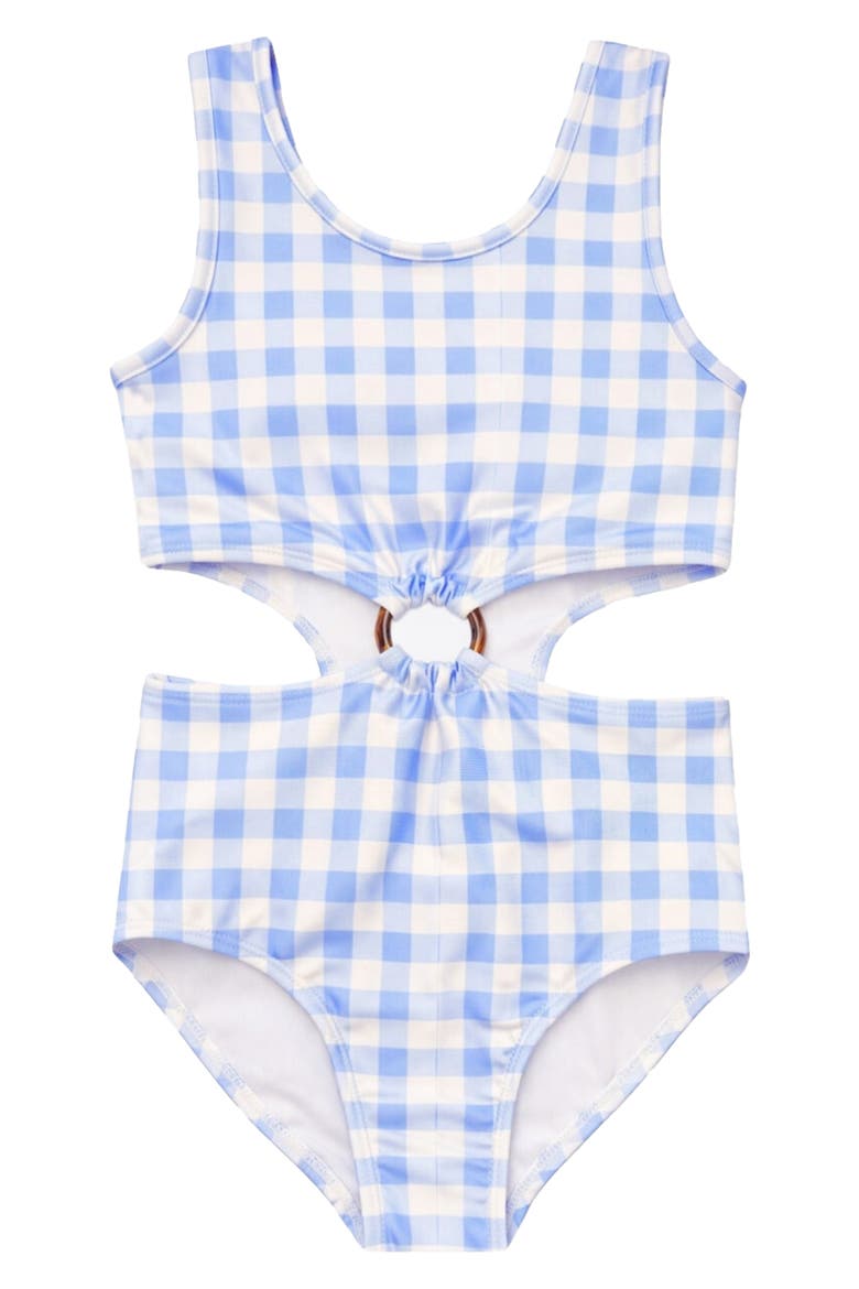 Kids' Ring Cutout One-Piece Swimsuit, Main, color, BLUE GINGHAM