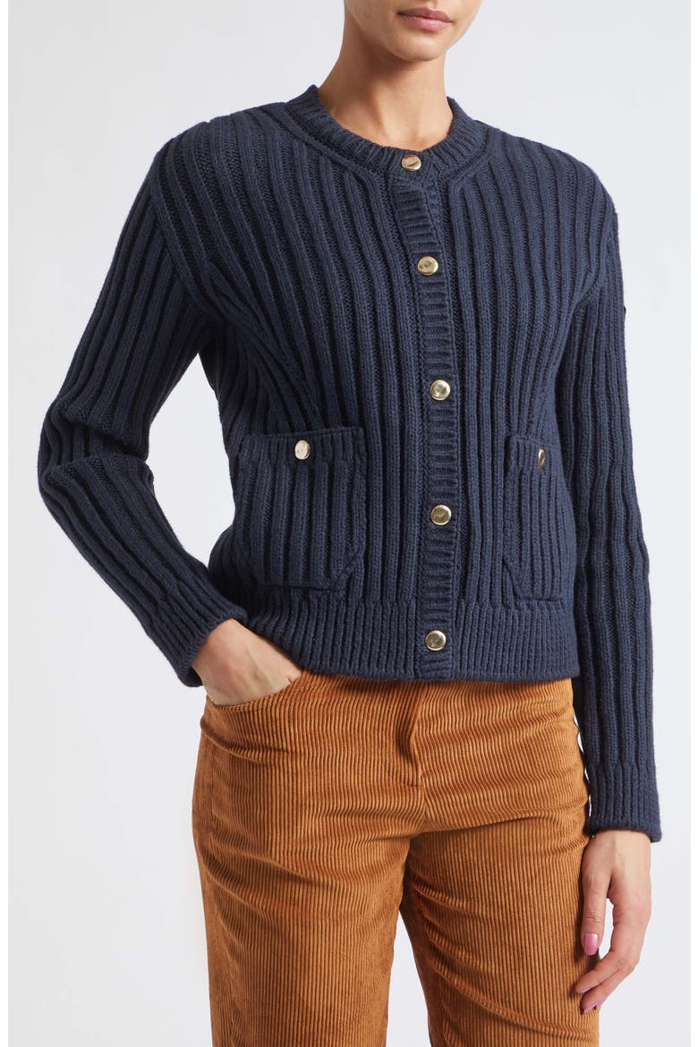 Mixed Media Down Cardigan, Alternate, color, BLUE