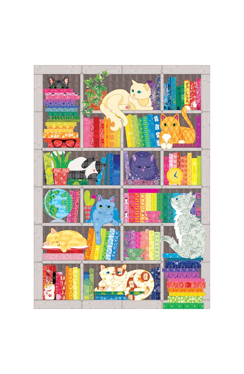 Cobble Hill 1000 Piece Puzzle Rainbow Cat Quilt Reference Poster Included, Alternate, color, Multicolored
