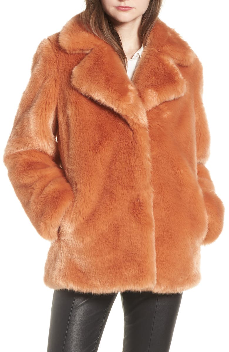 Avec Les Filles Notch Collar Faux Fur Coat, Main, color, 