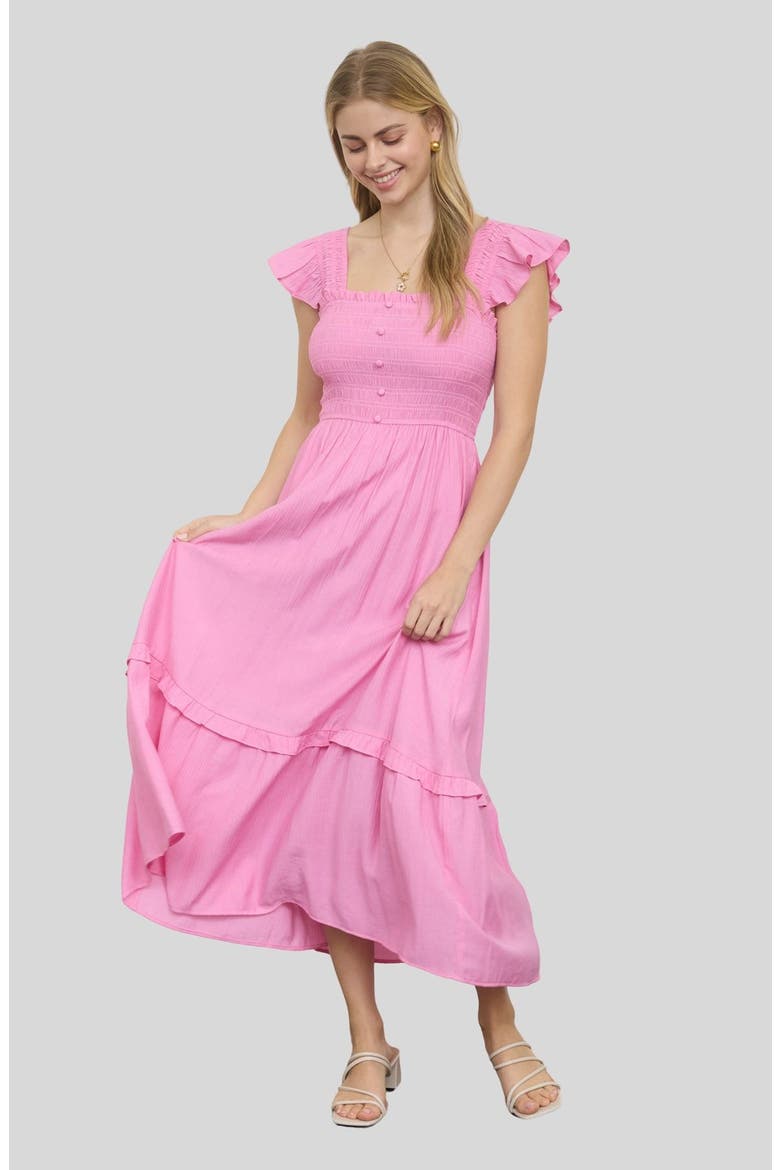 Smocked Bodice Tiered Maxi Dress, Alternate, color, PINK