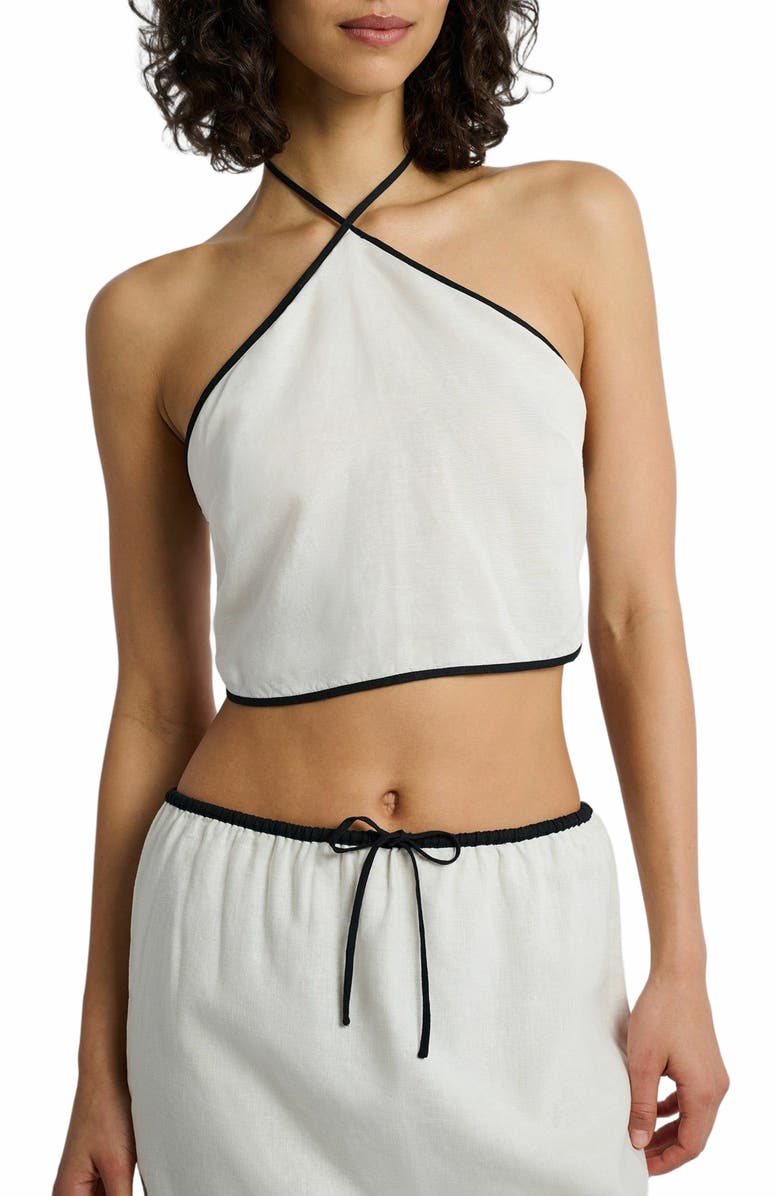 Onia Air Linen Cropped Halter Top, Alternate, color, Egret/Black