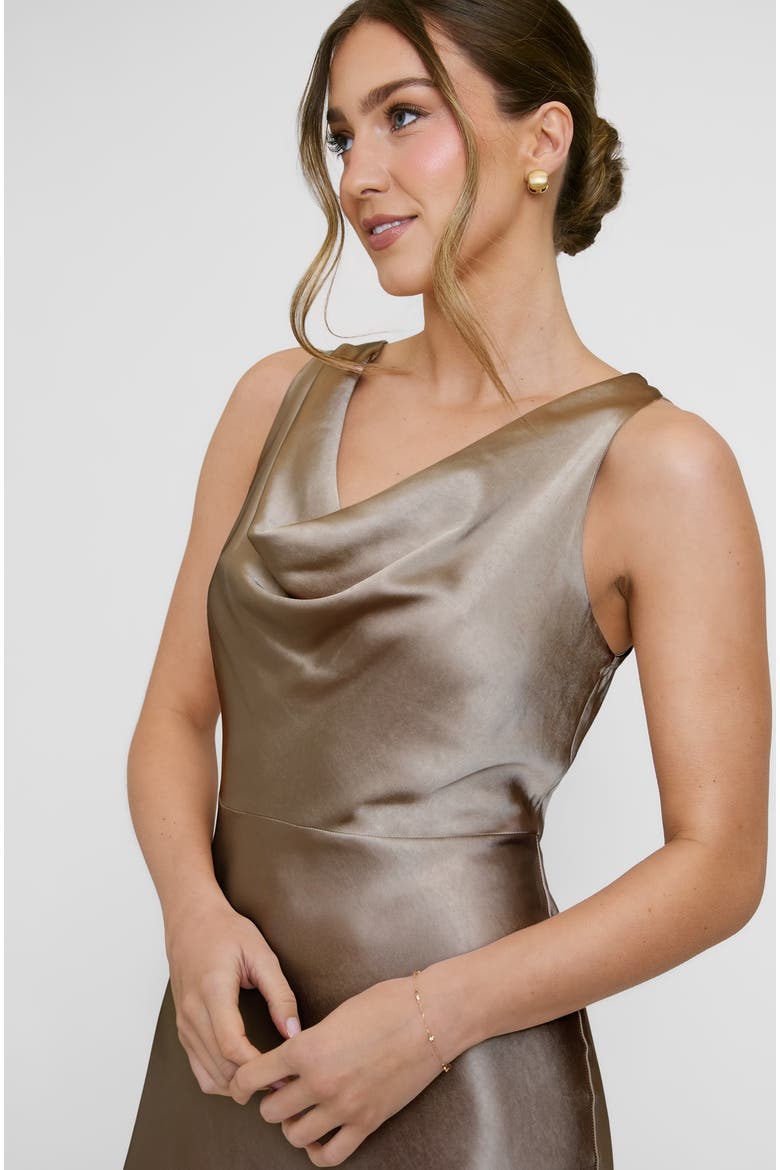 Cowl Front Satin Bridesmaid Dress, Alternate, color, Truffle