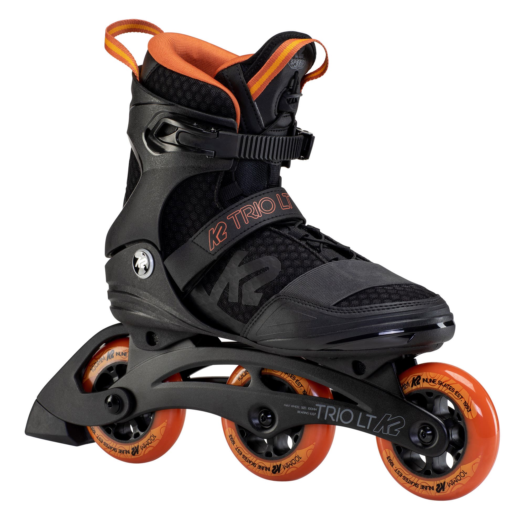 K2 Trio LT 100 Black Orange Mens Inline Skates, Main, color, Black/Orange