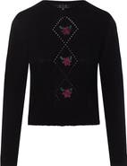 Diciannove Cable Knit Center Front Embroidered Cotton Sweater