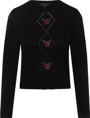 Diciannove Cable Knit Center Front Embroidered Cotton Sweater