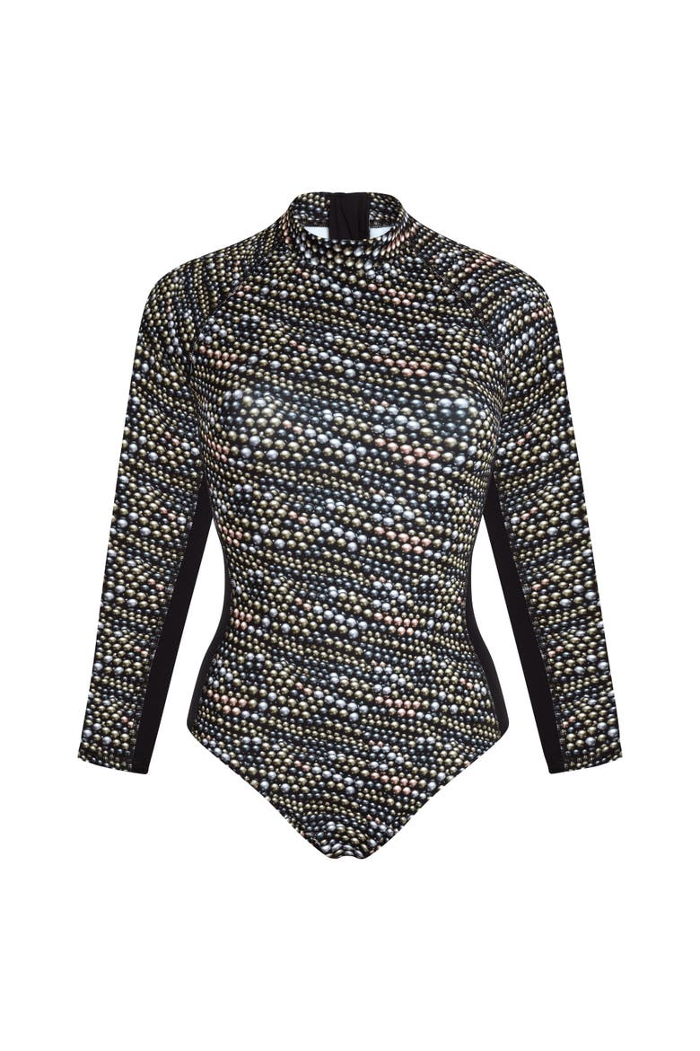 Women's Pearl Neoprene UV Protection One-Piece Rashguard Swimsuit, Alternate, color, NOIR