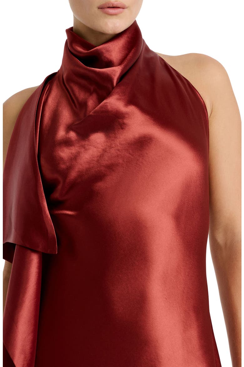 Sierra Drape Mock Neck Halter Satin Gown, Alternate, color, RUST