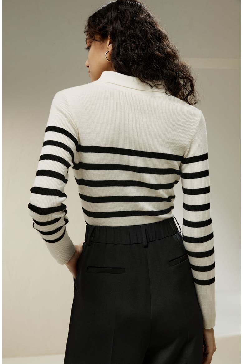 Women's Striped Ultra-fine Merino Wool Sweater, Alternate, color, White With Black Stripes
