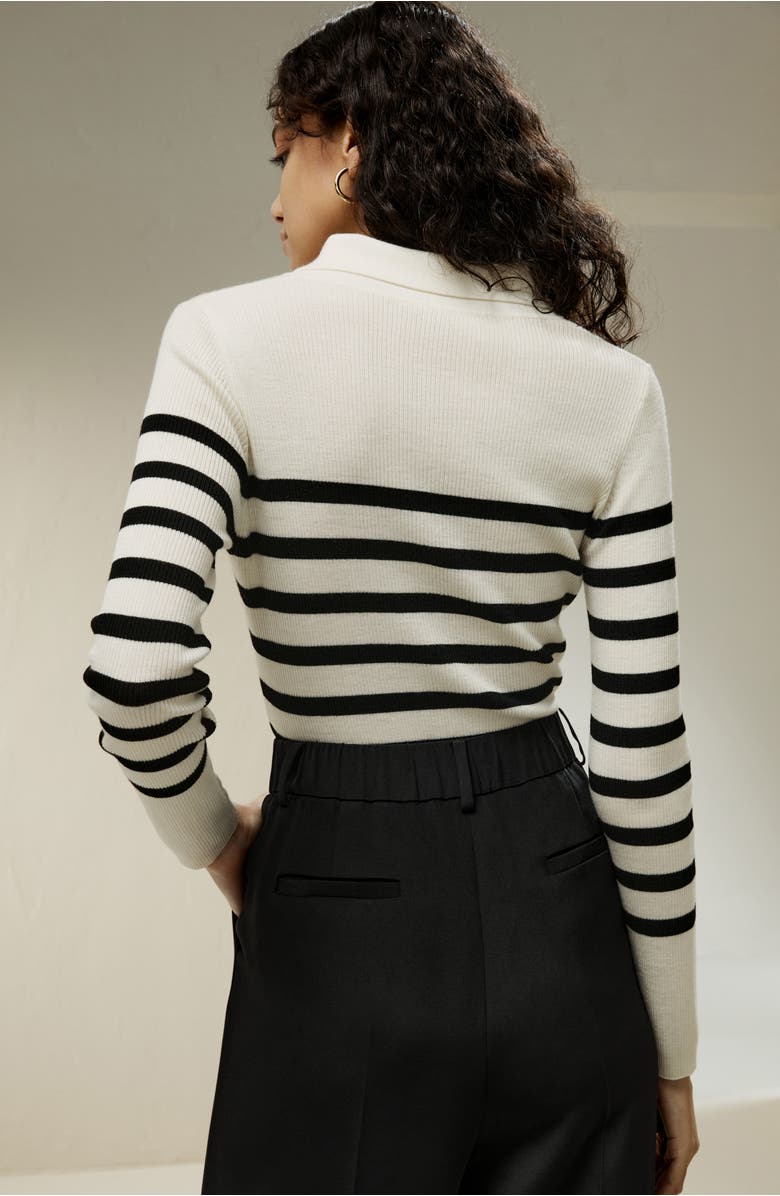 Lilysilk Women's Striped Ultra-fine Merino Wool Sweater, Alternate, color, White With Black Stripes