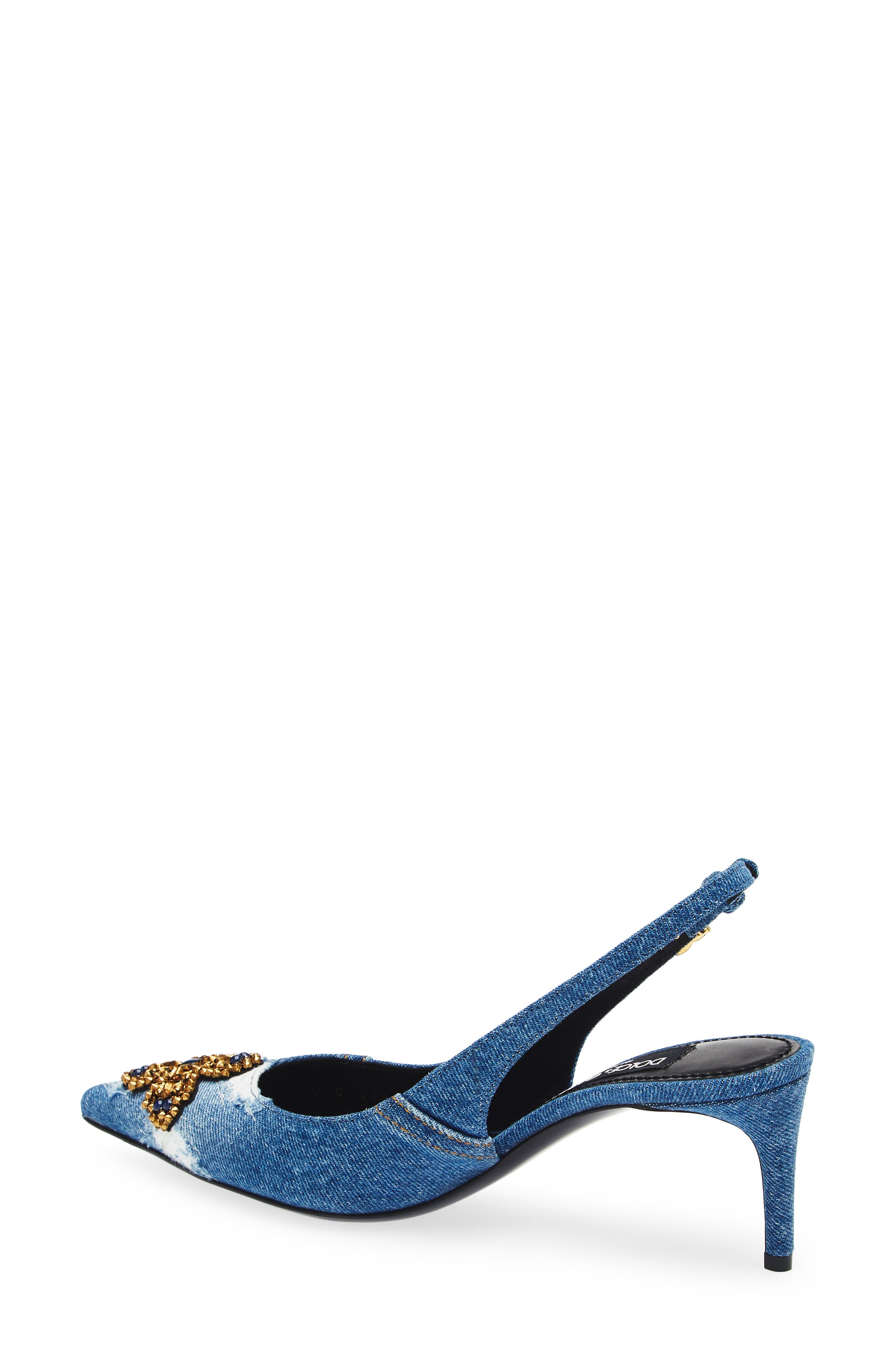 Dolce&Gabbana Crystal Embellished Denim Pointed Toe Slingback Pump, Alternate, color, 8C609 Blu/ Multicolor
