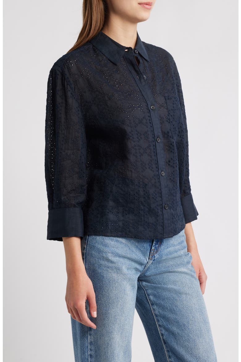 Lucia Eyelet Ramie Button-Up Shirt, Alternate, color, SLEMB