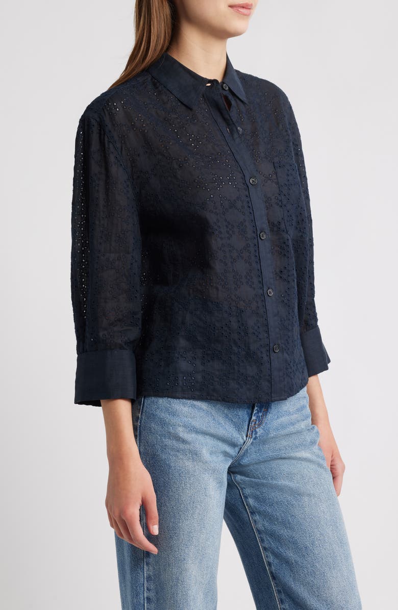 rag & bone Lucia Eyelet Ramie Button-Up Shirt, Alternate, color, Slemb