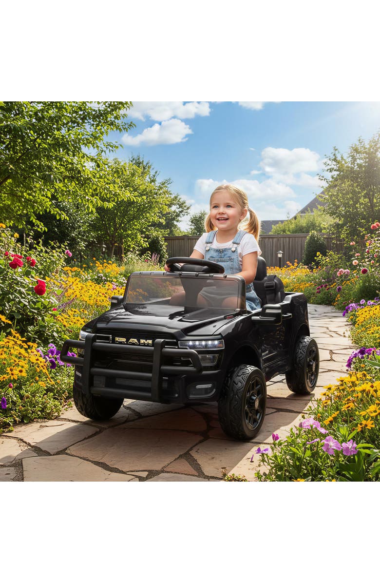 Qaba 12V Kids Ride on Car Licensed Dodge RAM 3500 Ride on Toys for Toddlers with Dual Motors Remote Control Suspension Bluetooth and Lights, Alternate, color, Black