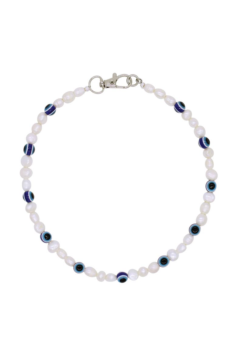 Pearl Necklace With Evil Eye Beads, Main, color, White