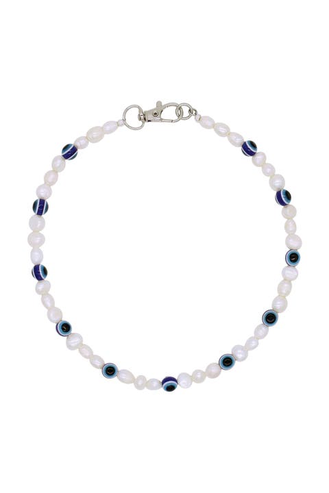 Pearl Necklace With Evil Eye Beads