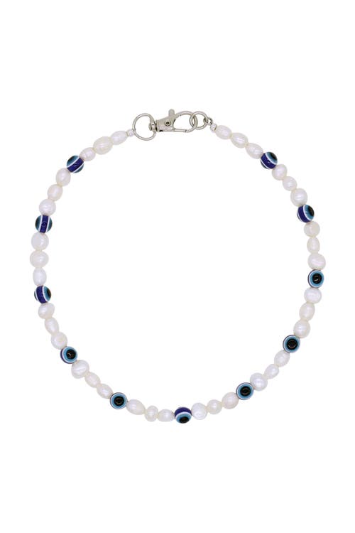 Velvet Luna Pearl Necklace With Evil Eye Beads In White