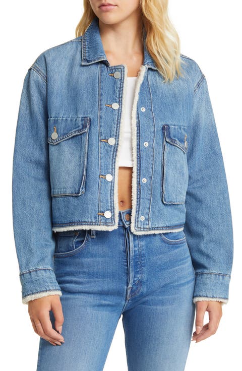 High Pile Fleece Lined Crop Denim Jacket