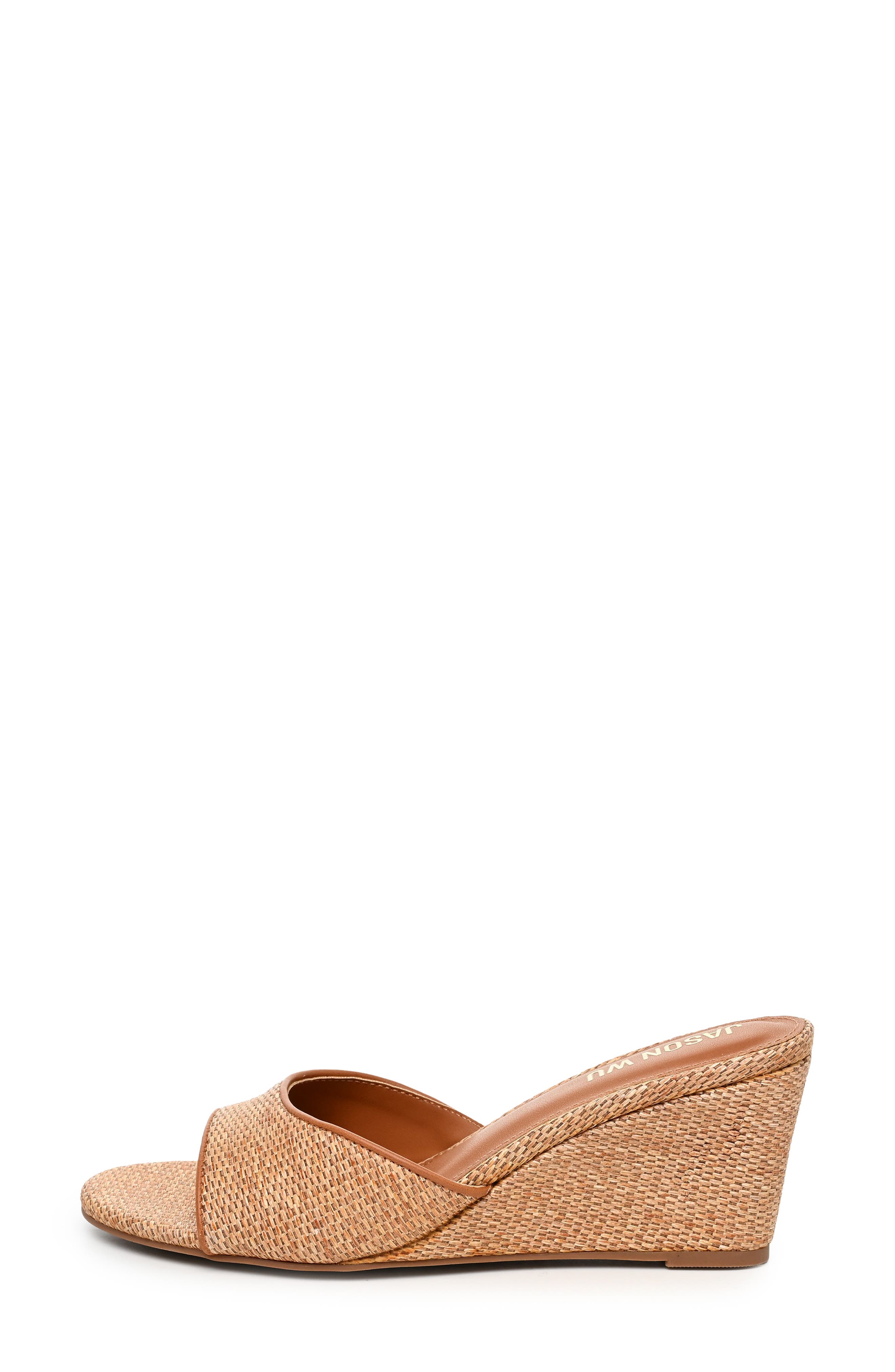 Raffia Wedge Slide Sandal, Alternate, color, DARK RAFFIA
