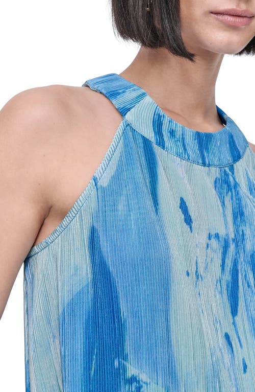 Dkny Abstract Print Sleeveless Plissé Top In Maculate Marble