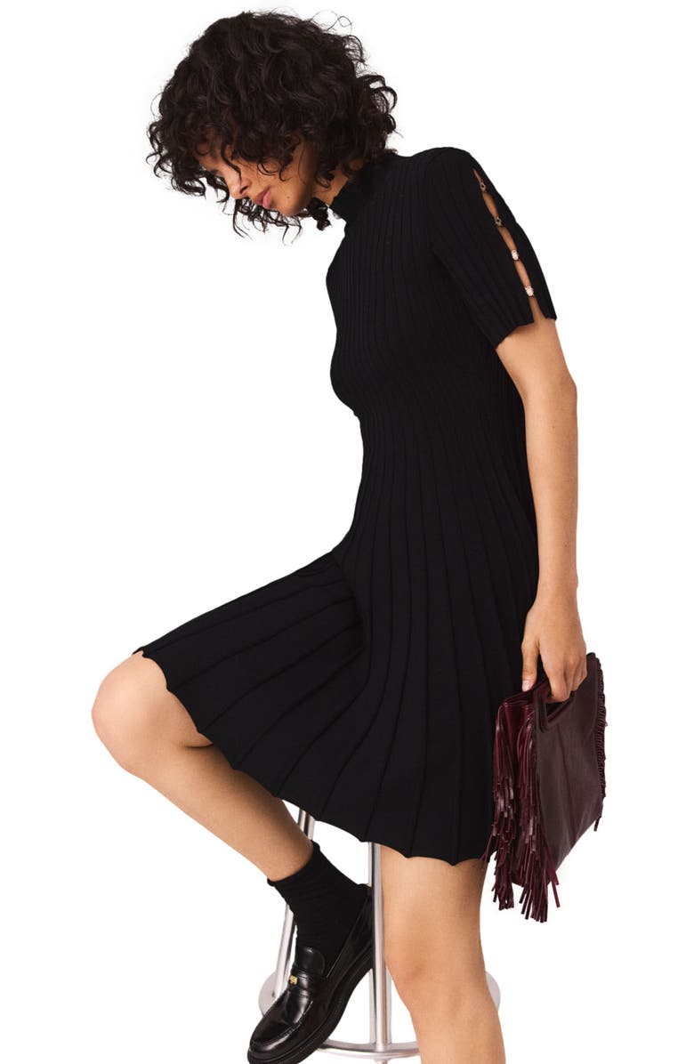 maje Mini knit dress, Alternate, color, Black