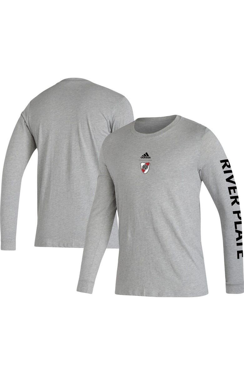 adidas Men's adidas Heathered Gray Club Atlético River Plate Crest Long Sleeve T-Shirt, Alternate, color,