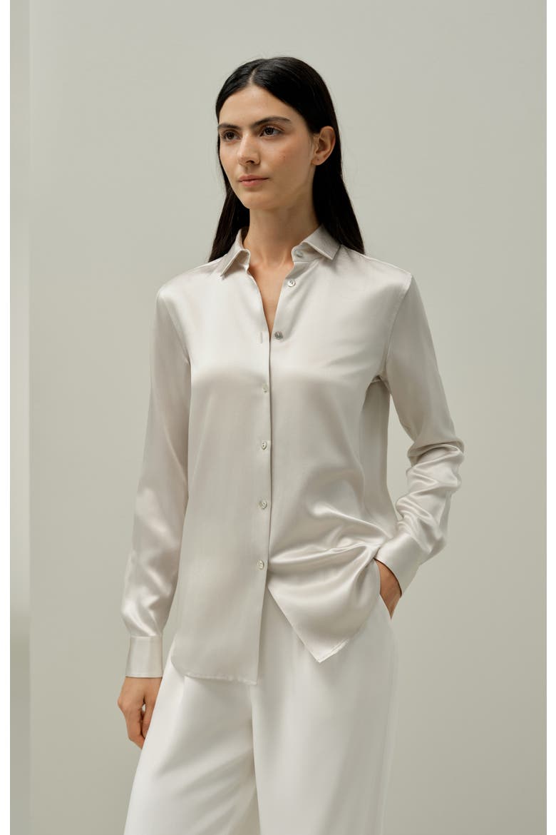 Women's Spread Collar Silk Shirt, Alternate, color, Pale-Gray
