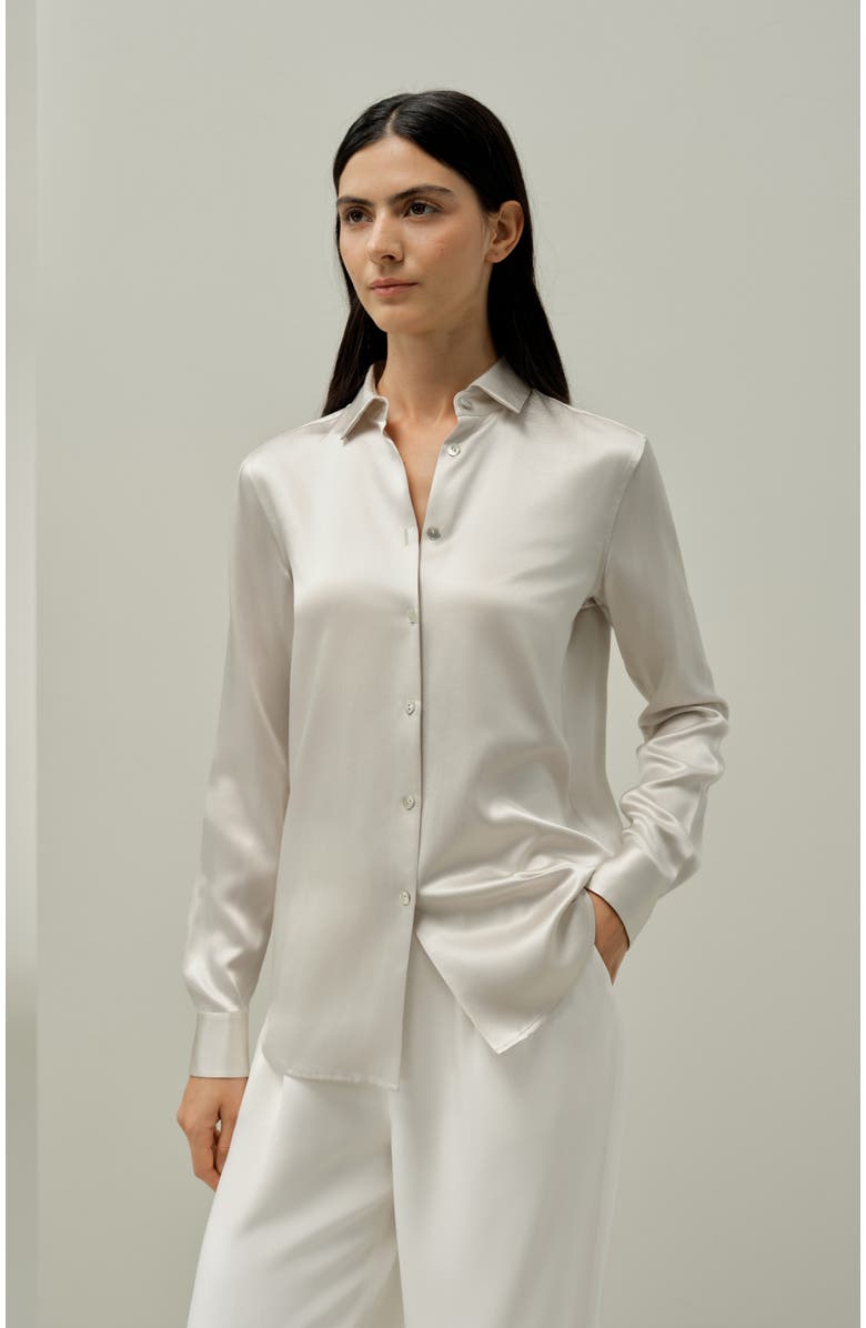 Lilysilk Spread Collar Silk Shirt, Alternate, color, Pale-Gray