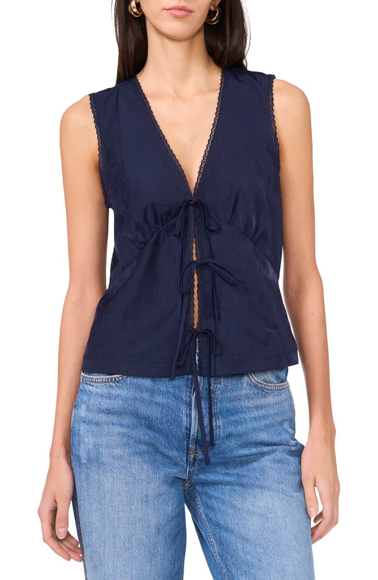 1.STATE Tie Front Lace Trim Tank, Main, color, Indigo Night