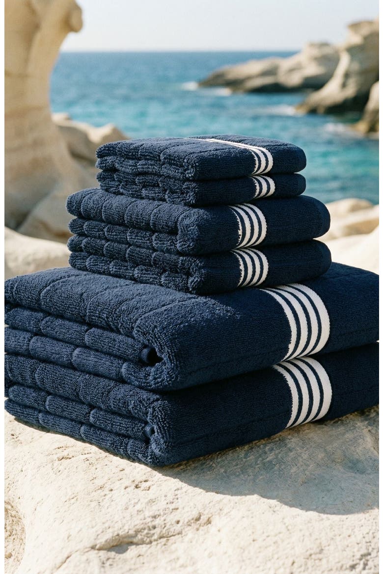 Nautilus 6-Piece Bath Towel Standard Set, Alternate, color, Navy / White