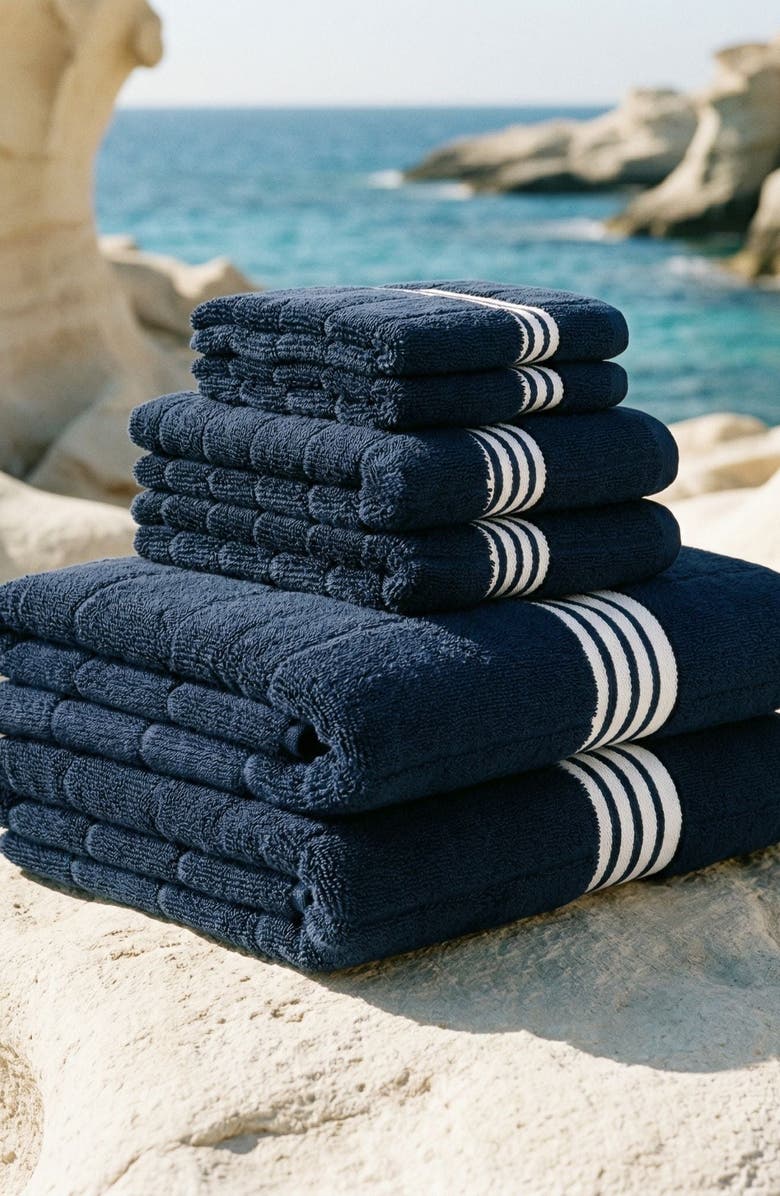 Italic Nautilus Bath Towel Standard Set, Alternate, color, Navy / White